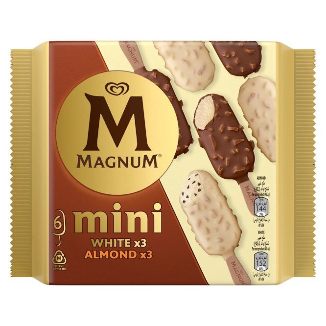 MAGNUM MINI WHITE ALMOND ICE CREAM 6 PCS 345ML