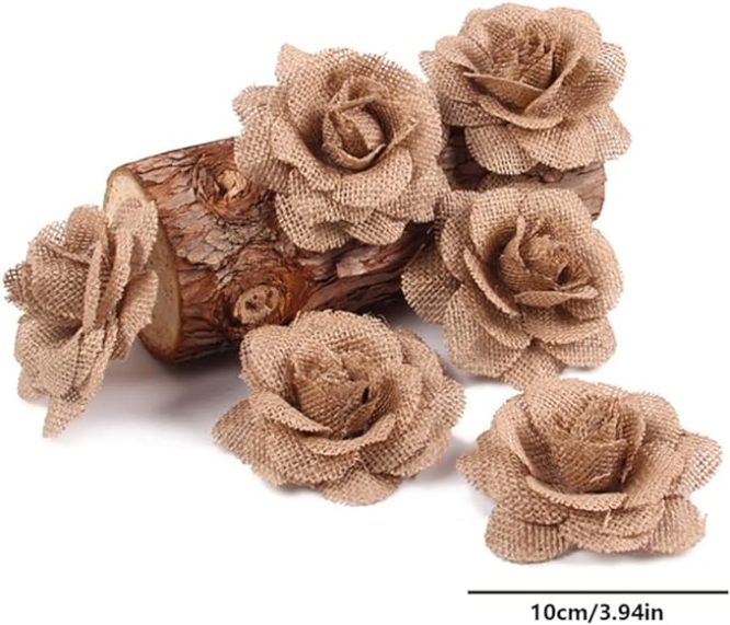 LARGE BURLAP ROSE FOR CRAFT 12 PIECES BOX