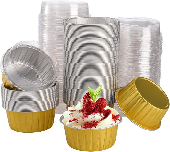 GOLDEN ALUMINIUM CUPS WITH LID 30 PCS