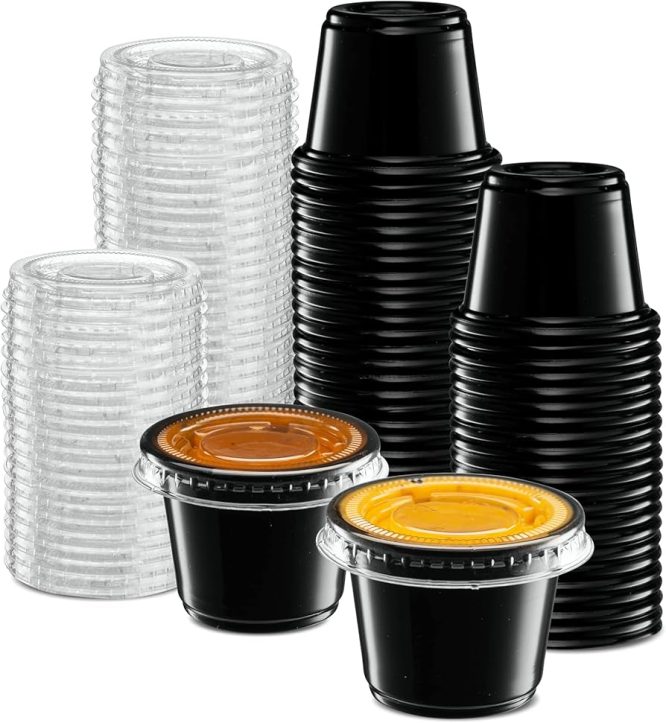 1OZ BLACK PLASTIC CONTAINER WITH LID 50 PCS