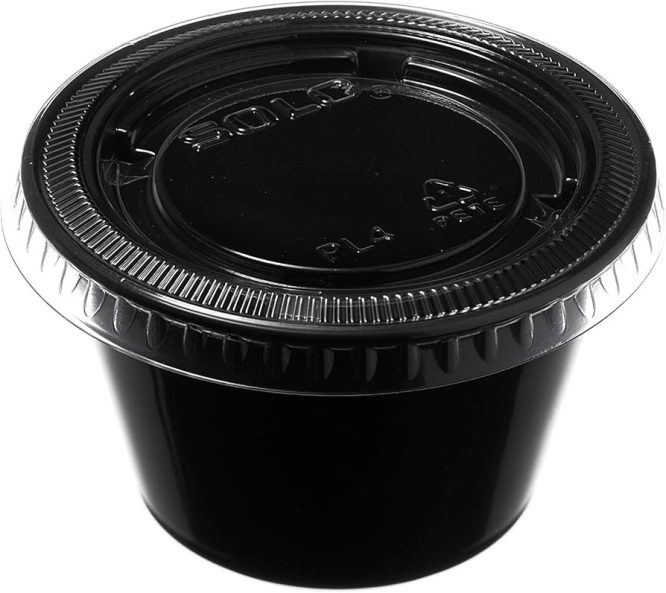 4OZ BLACK PLASTIC CONTAINER WITH LID PACK OF 100 PCS