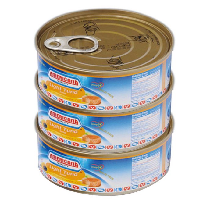 AMERICANA LIGHT TUNA MEAT SUNFLOWER OIL 3×160G