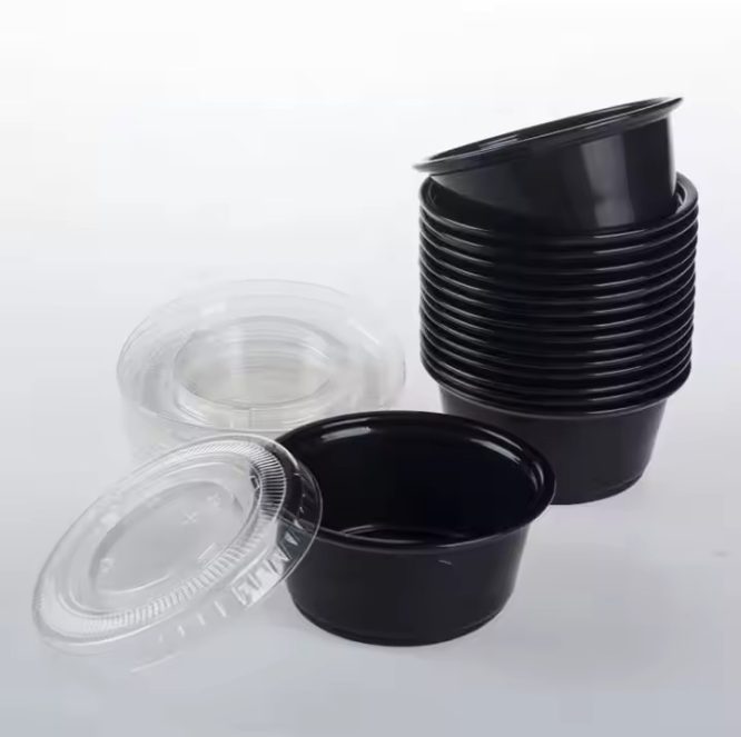 5.5OZ BLACK PLASTIC BOWL WITH LID PACK OF 50 PCS