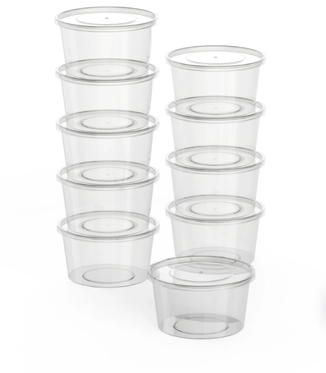 450ML ROUND TRANSPARENT PLASTIC CONTAINER WITH LID 10 PIECES