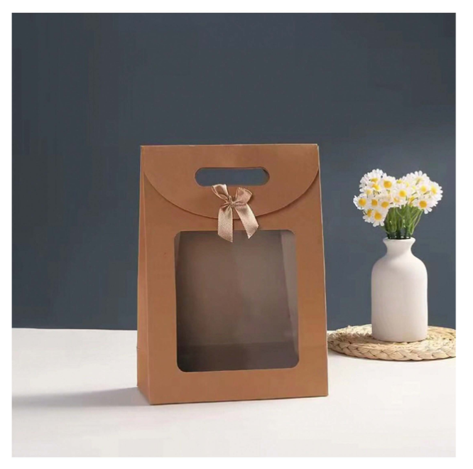 BROWN PAPER GIFT BAG WITH WINDOW 6×12×16CM 12 PCS