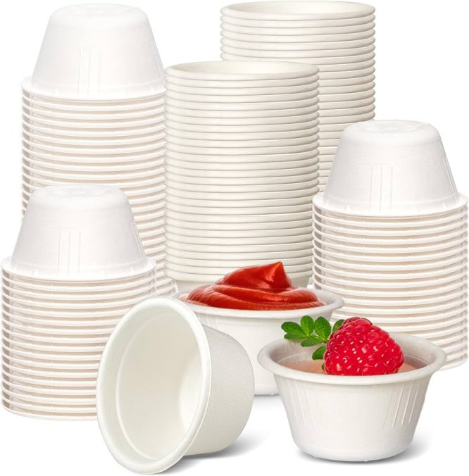 2OZ WHITE PLASTIC SAUCE CUP WITH LID 100 PCS